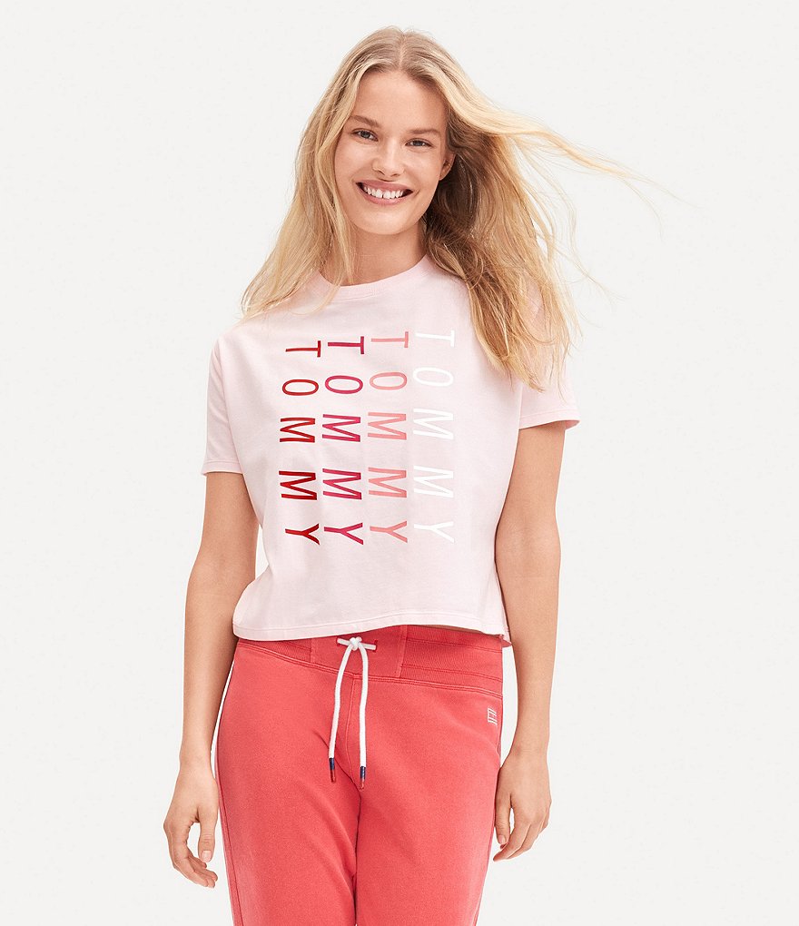 Tommy Hilfiger Sport Cropped Oversized Short Sleeve Vertical Logo Tee