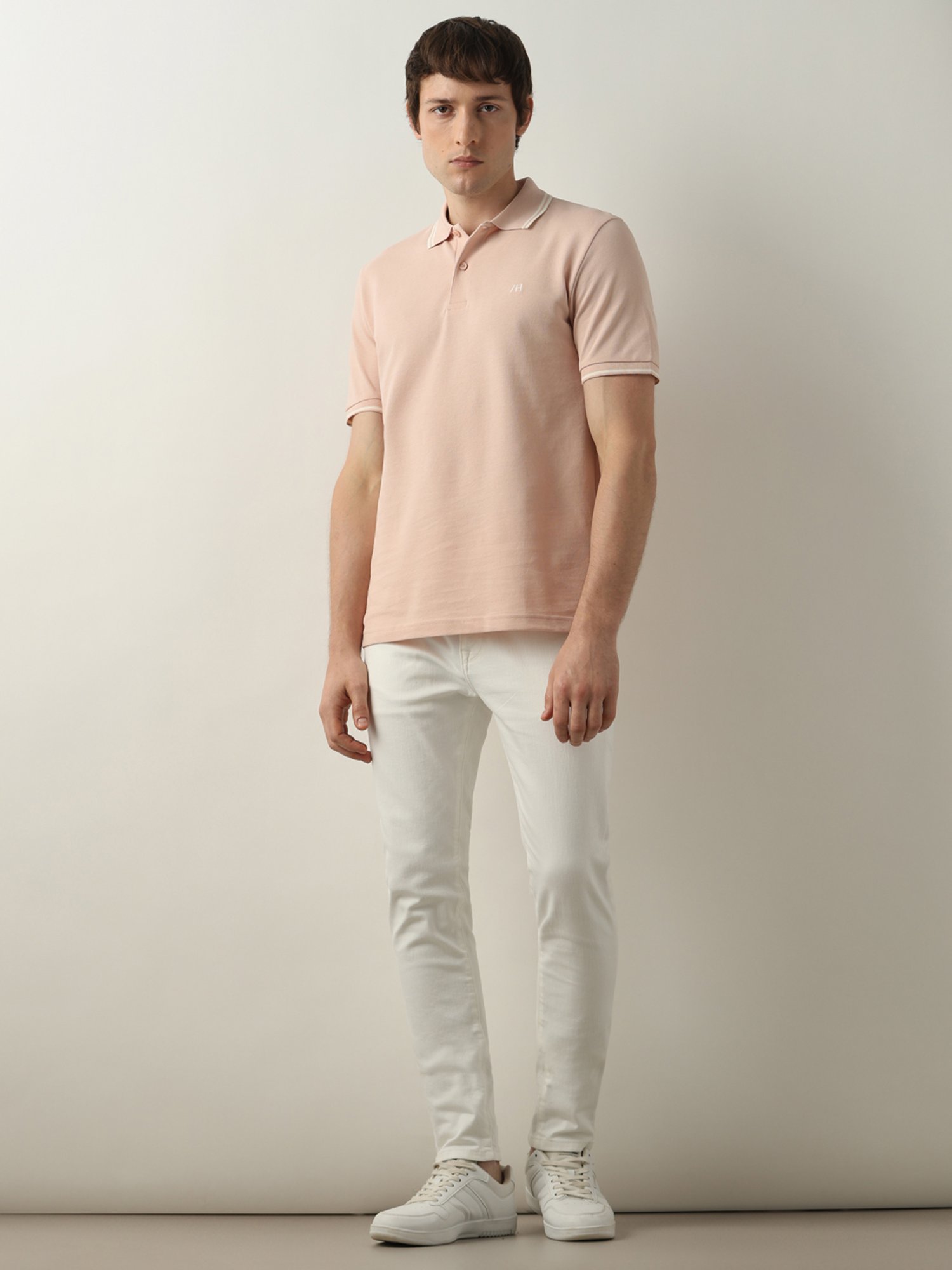 SELECTED HOMME Light Pink Slim Fit Cotton Polo T-Shirt