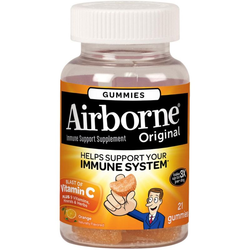 Airborne Orange Flavored Gummies, 1000mg of Vitamin C and Minerals & Herbs Immune Support 21 ct