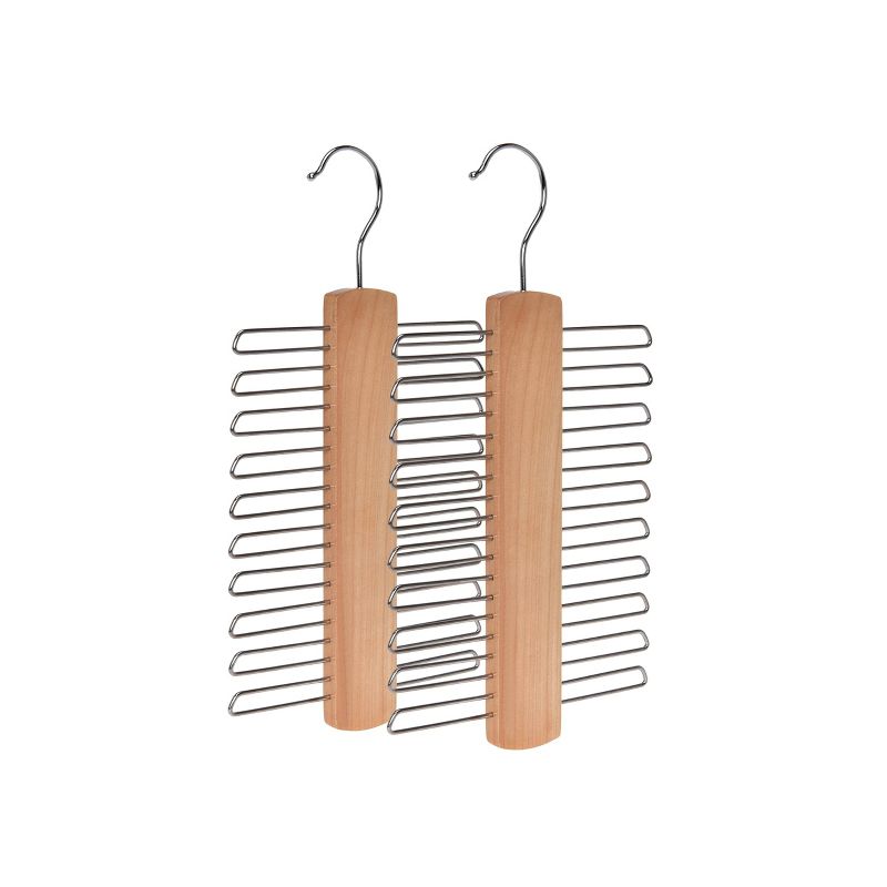 StorageWorks 2pk Solid Wood Premium Multi Function Tie and Belt Hangers Natural Finish