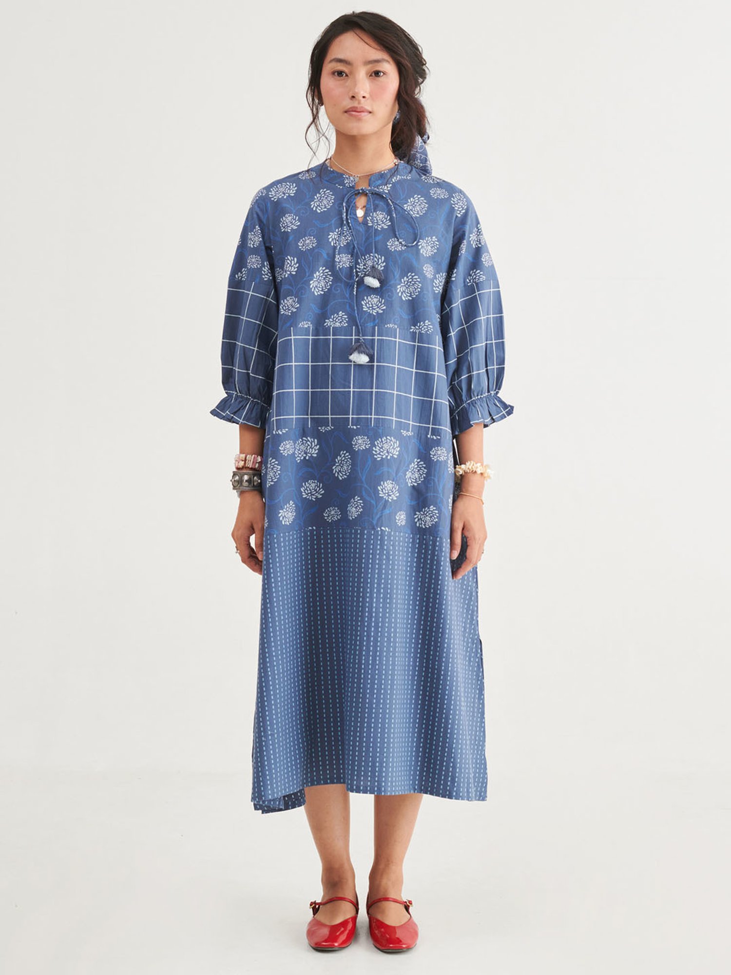 Prakriti Jaipur Indigo Tiered Floral Dress