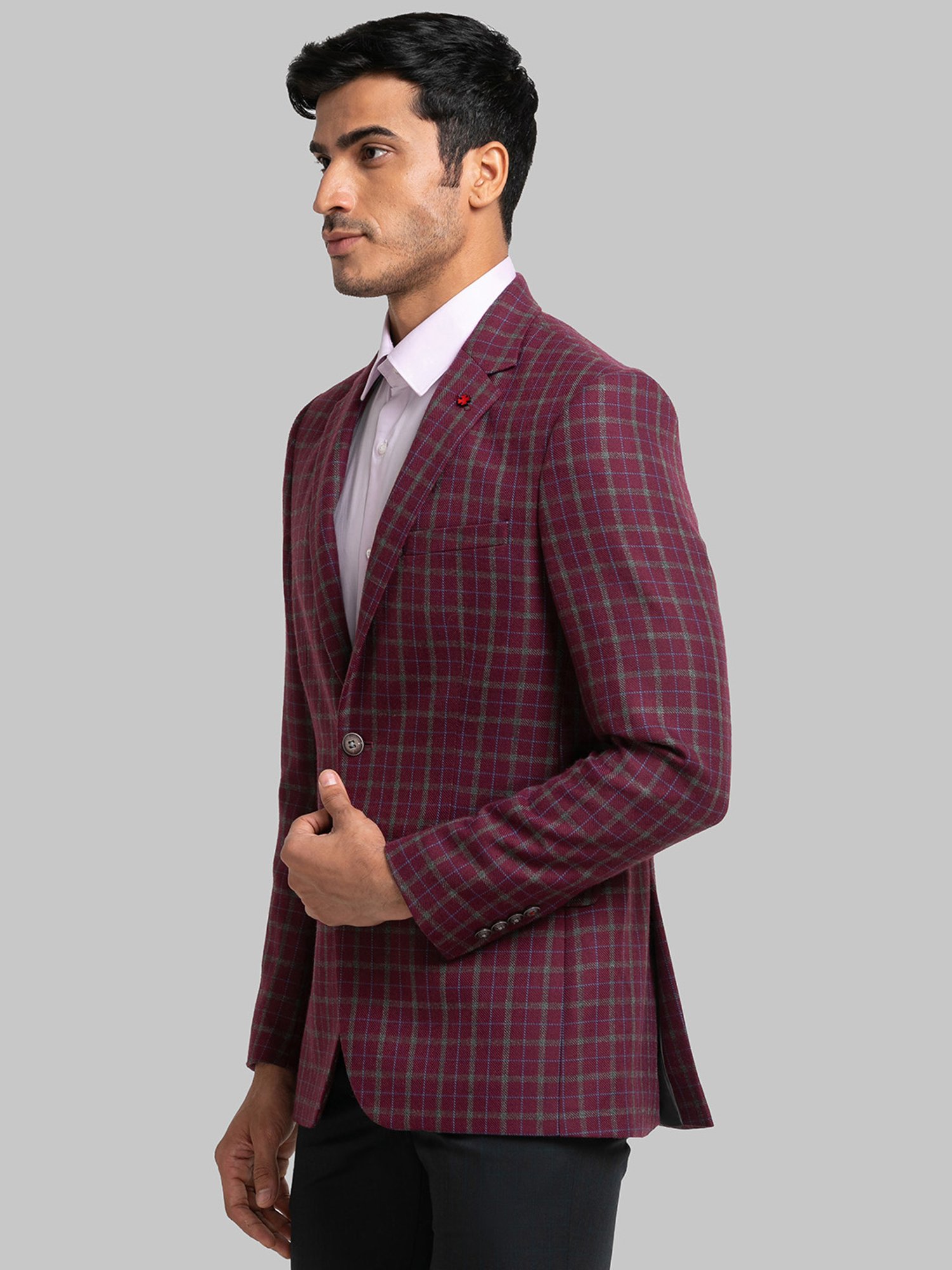 Raymond Maroon Regular Fit Checks Blazer