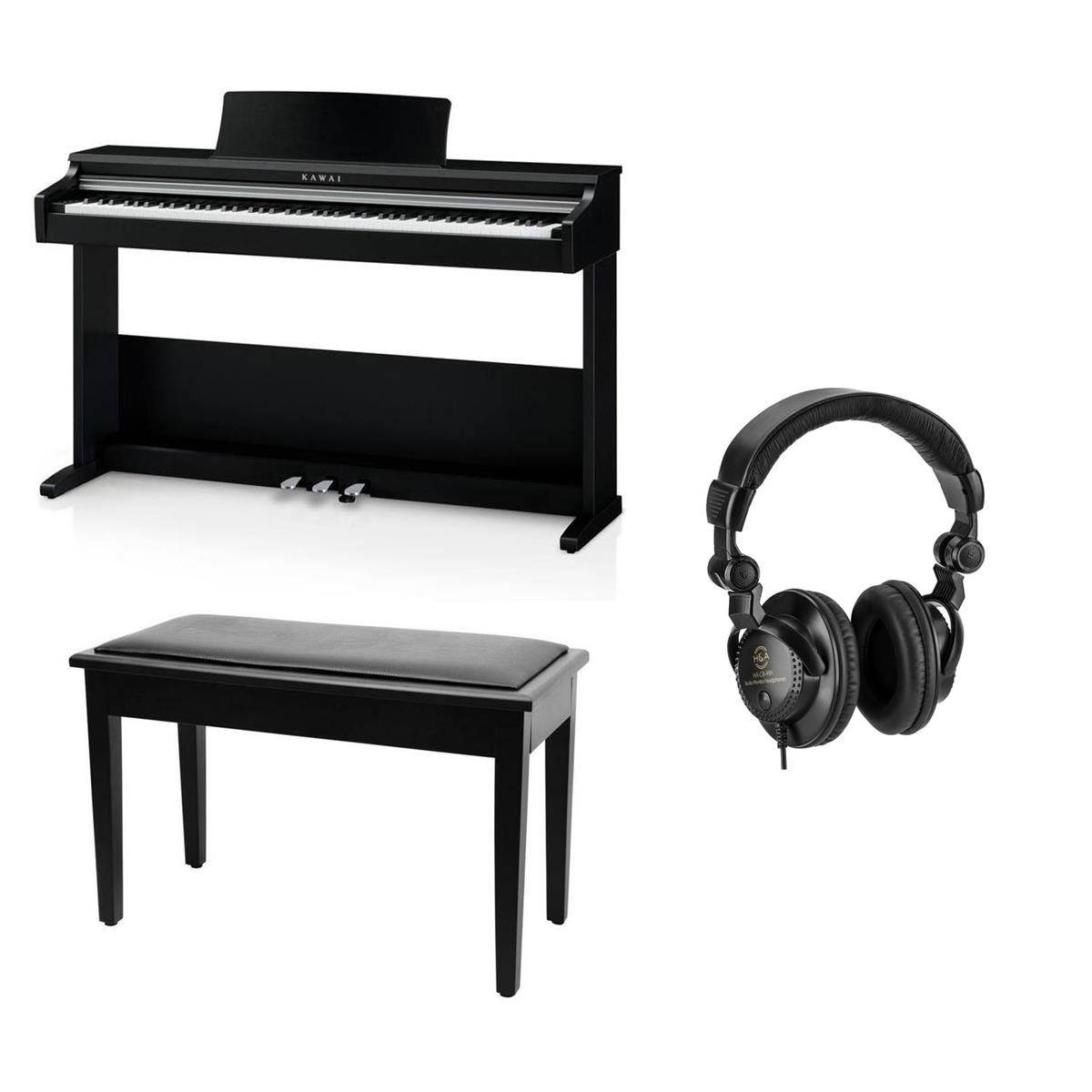 Kawai KDP70 88-Keys Digital Piano, Black, Bundle with Bench, Stand & Headphones