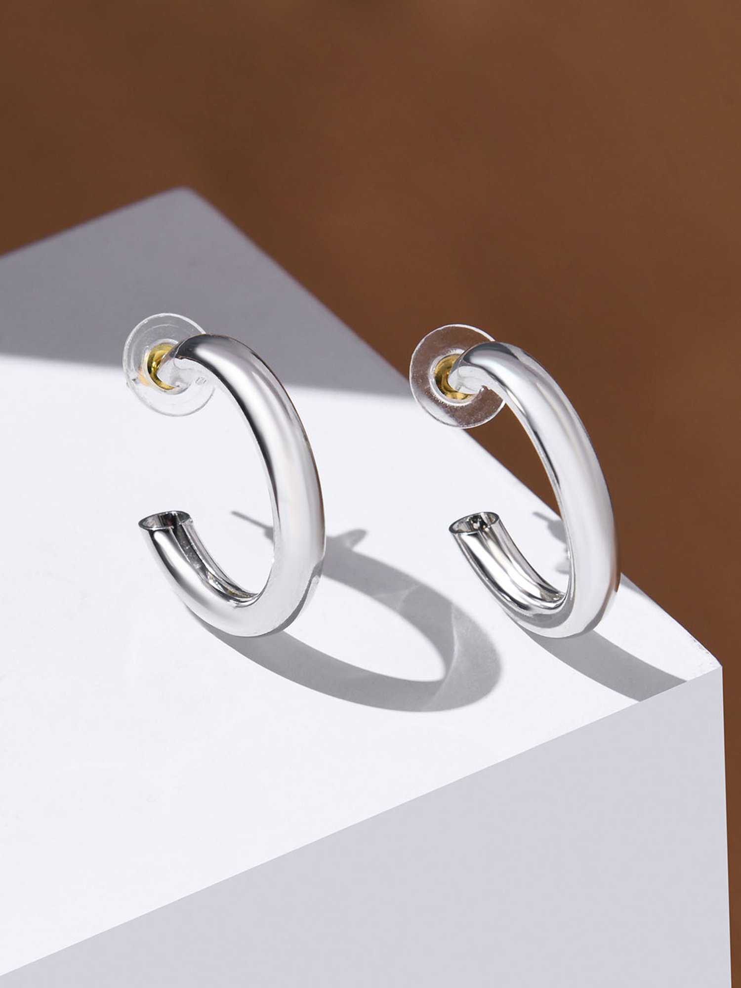 ToniQ Stylish Silver Plated Hoop Earrings For Women