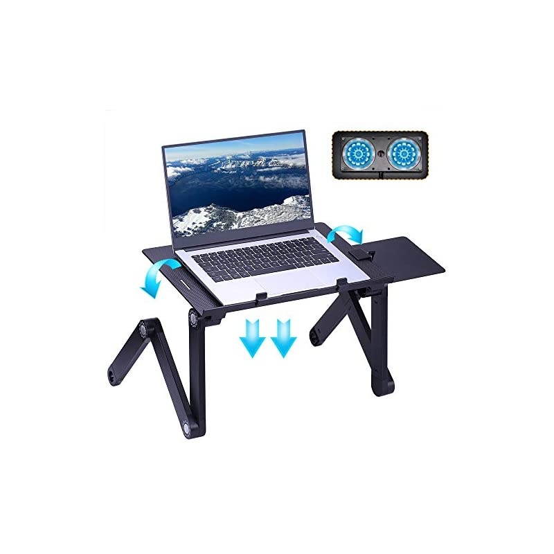 Stand for Bed Cozy Aluminum Vented Lap Workstation Desk with 2 Fan Mouse Pad Foldable Book Reading Stand Notebook Tablet