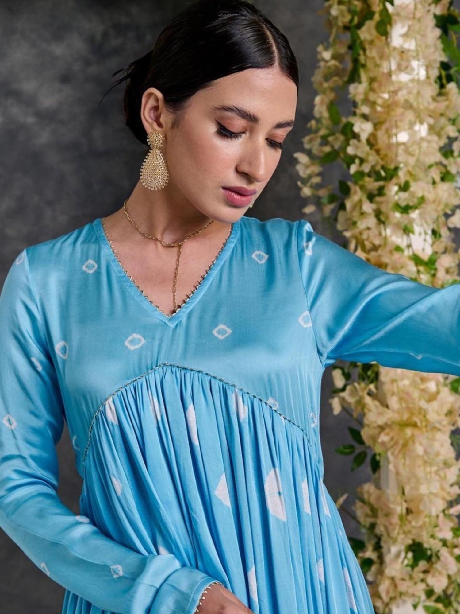 Gulaal Blue Bandhani Anarkali Modal Satin Kurta and Flared Pant with Dupatta