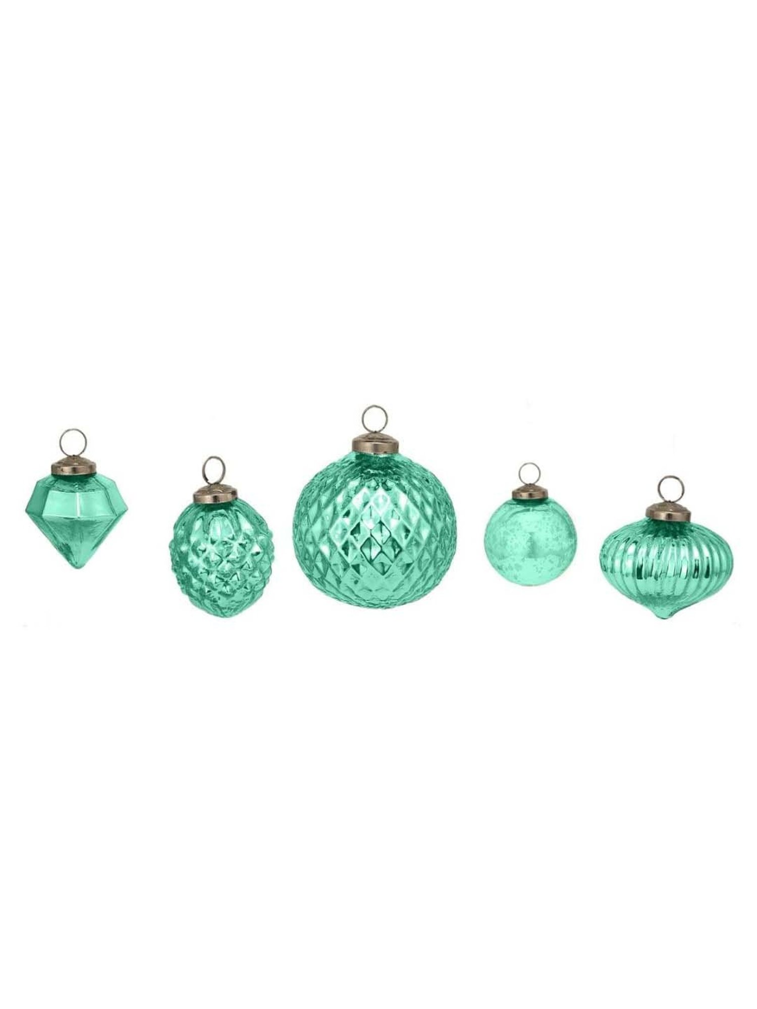 Home4U Green Glass 7.5 cm Gifts Of Joy Christmas Ornaments - Set of 5