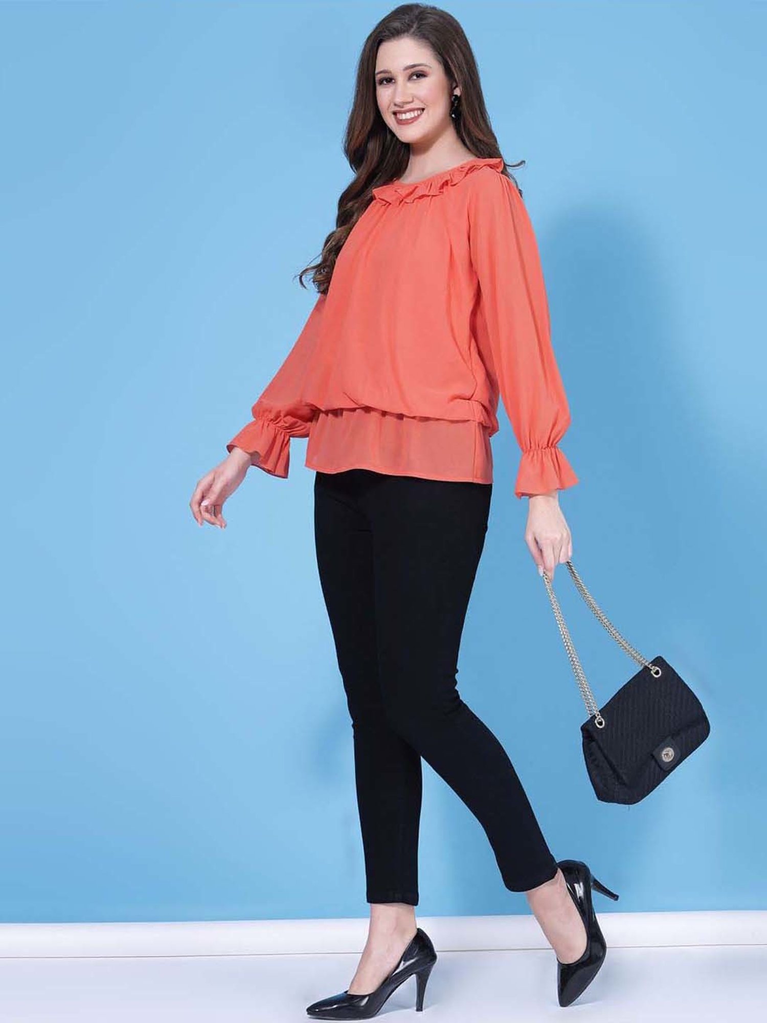 SELVIA Orange Regular Fit Top