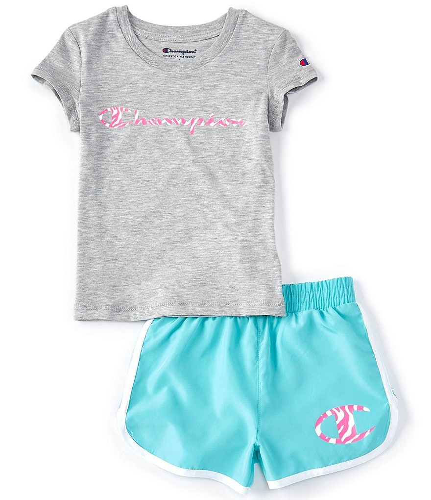 Champion Little Girls 2T-6X Short-Sleeve Script Logo Tee & Short Set