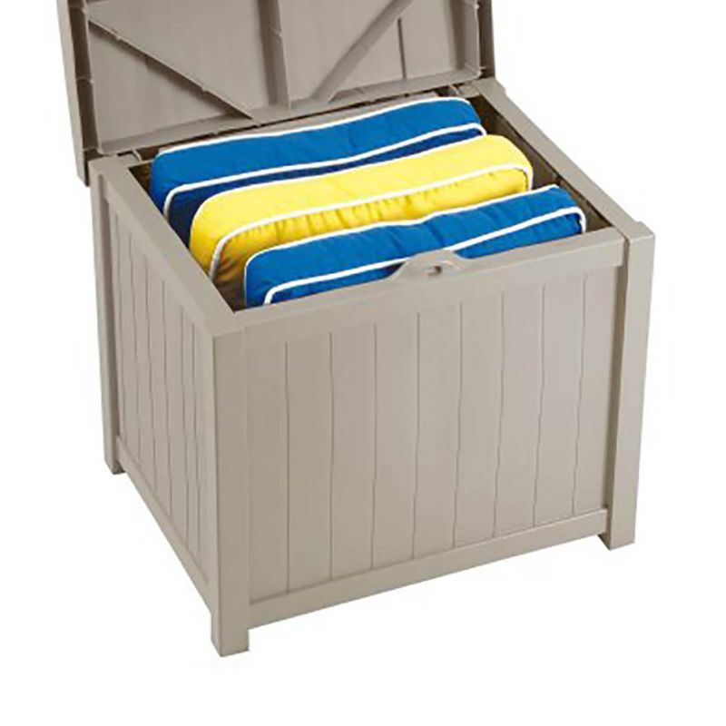 Suncast 22 Gallon Yard and Garden Stay Dry Resin Deck Box, Light Taupe (2 Pack)