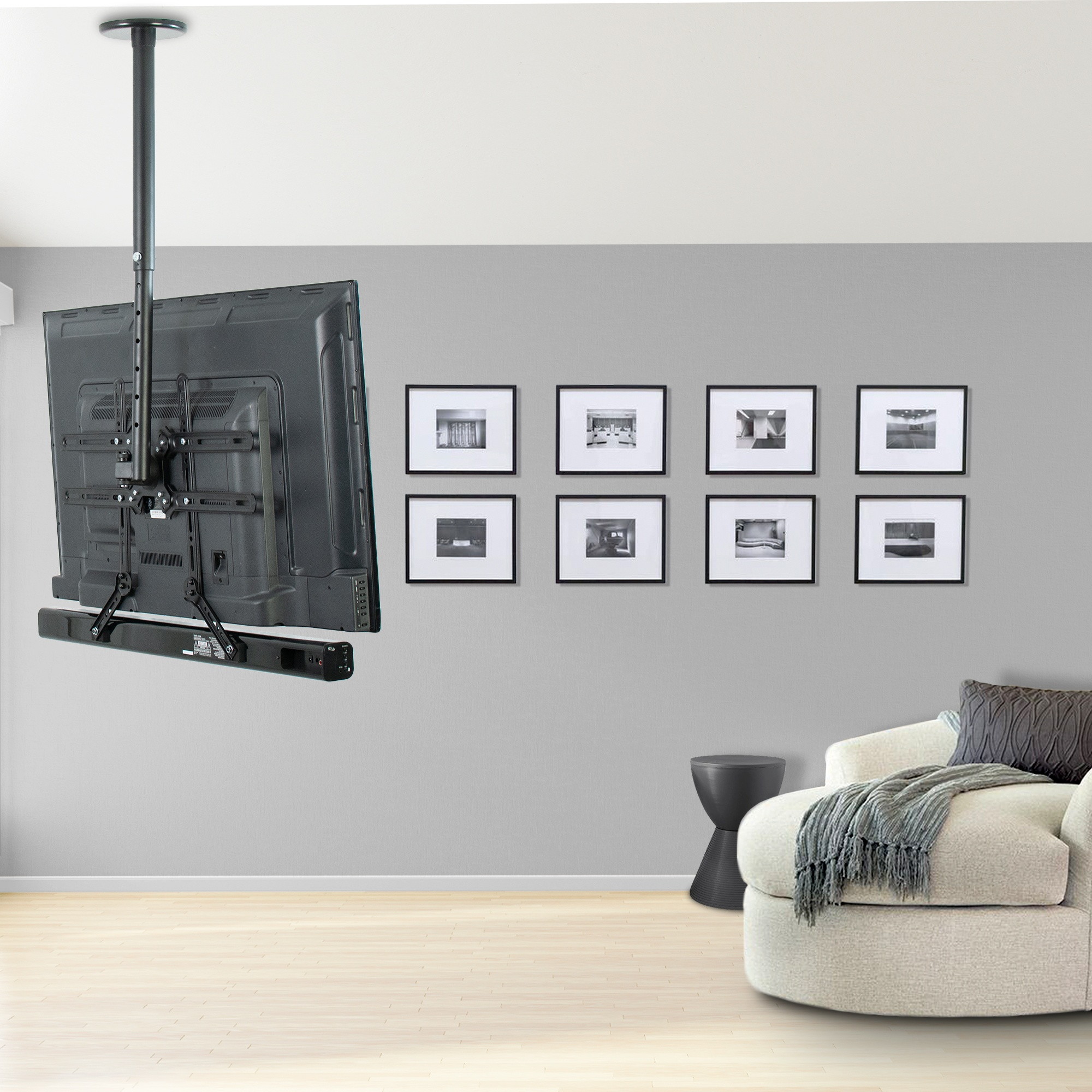 VIVO Manual Flat Ceiling TV Mount with Soundbar Bracket | Fits 23" to 55" Screens up to 400x400 VESA (MOUNT-KIT-VCSB2)