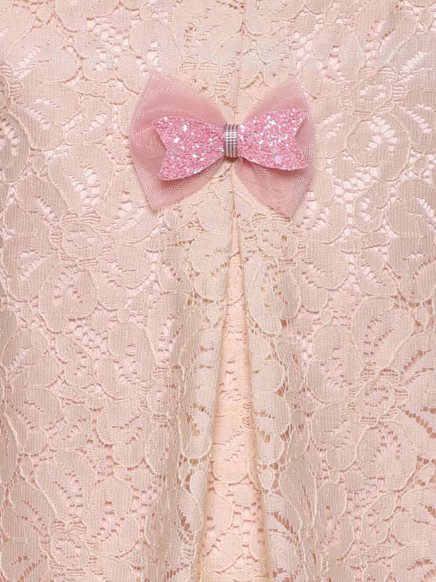 Many Frocks Kids Peach Embroidered Dress