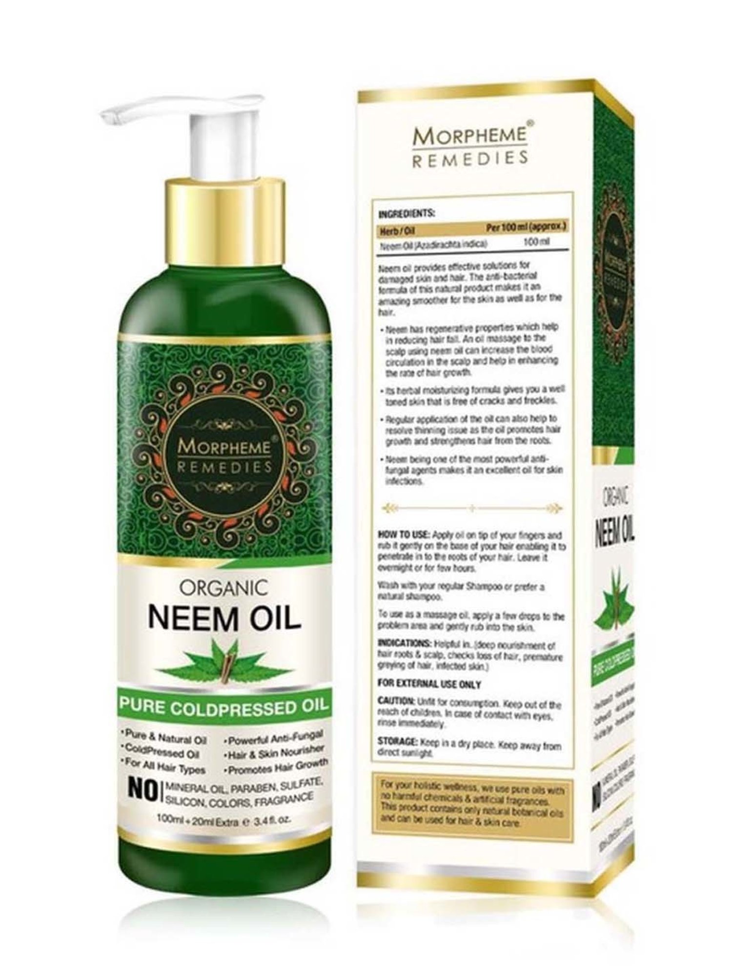 Morpheme Remedies Organic Neem Cold Pressed Oil - 120 ml