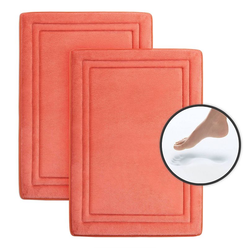 2pc Quick Drying Memory Foam Framed Bath Mat with GripTex Skid-Resistant Base Coral - Microdry