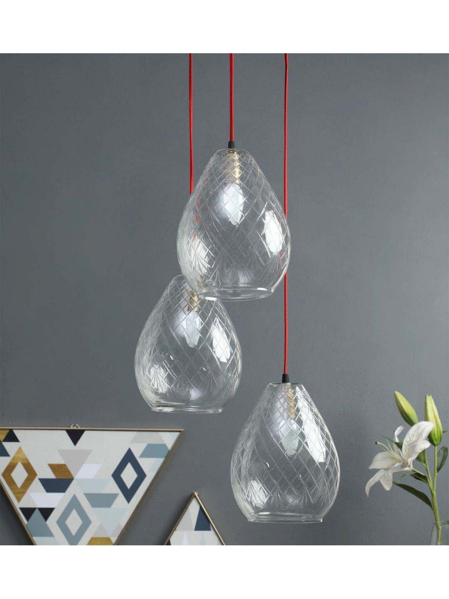 Kapoor E Illuminations Mariana 3-Light Cluster with Cutwork Transparent Pendant Light - Set of 1