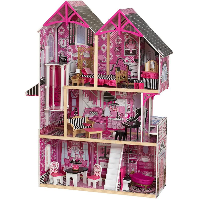 KidKraft 65944 3 Level Wood Constructed Bella Dollhouse with 16 Different Fun Accessories Recommended for Kids Ages 3 Years and Up, Pink