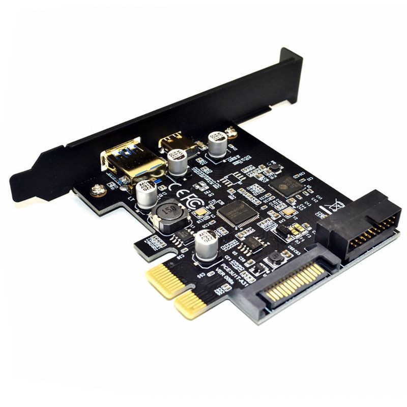 EnLabs PCIEU3ACS20 PCI-e to 4 Ports USB 3.1 GEN 1 (5Gbps)(USB Type-C +USB Type A  w/ Internal 19Pin USB 3.0 Dual Port)  PCI Express Card, Power by 15pin SATA w/ Full-Profile & Low-Profile Bracket