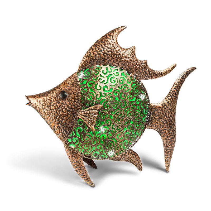 Garden Meadow 18-Inch High Metal and PVC Tropical Fish, Bronze and Green.
