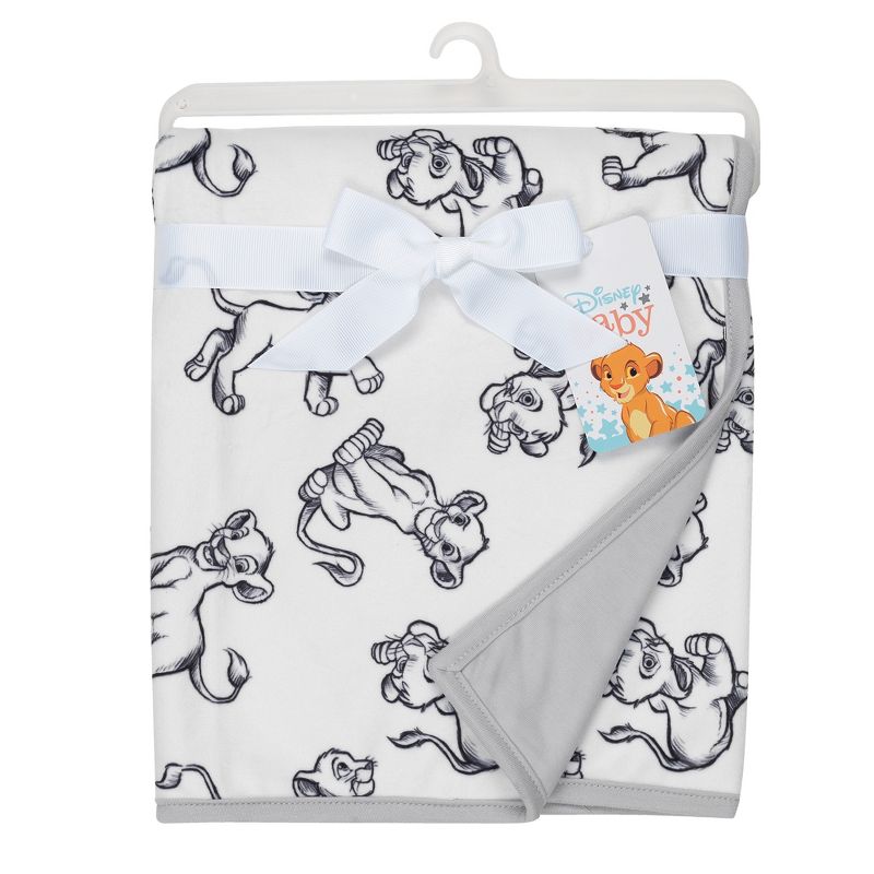 Lambs & Ivy Disney Baby THE LION KING Baby Blanket - White/Gray Minky/Jersey