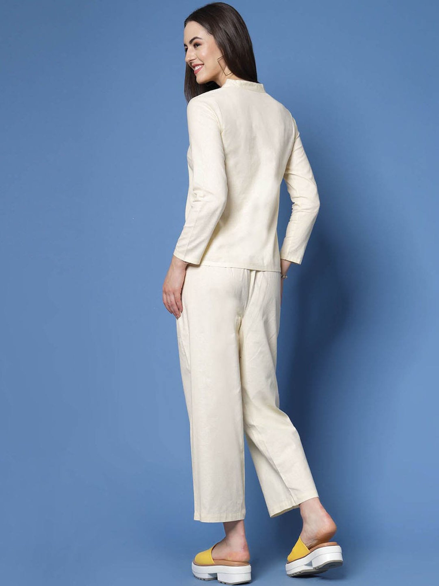 Melon by PlusS Cream Cotton Shirt With Trousers