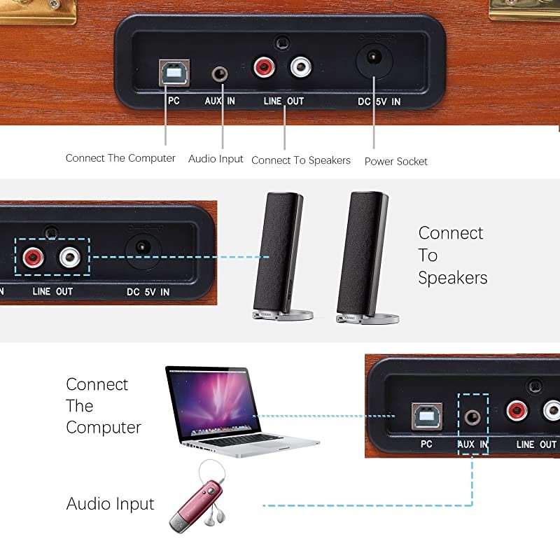 Bluetooth Portable Suitcase Record Player, 3-Speed Belt-Drive Vinyl Record Player with Stereo Speakers Headphone Jack Aux Input RCA Line Out, Vintage Style Turntable (Black)