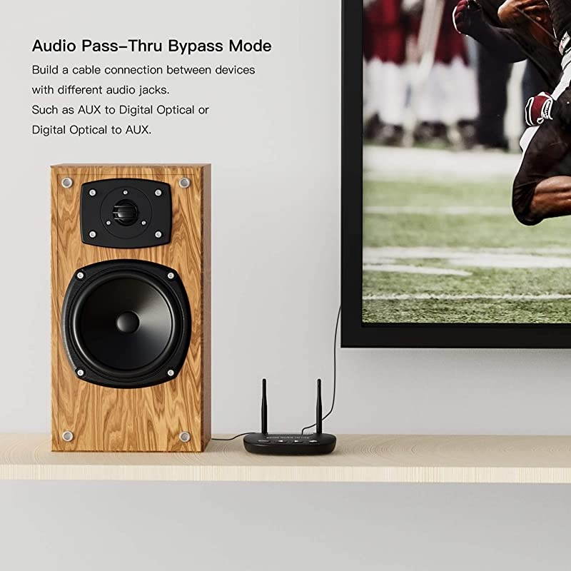 Bluetooth V50 Transmitter Receiver for TV Wireless Long Range 164FT Audio Adapter for Home Stereo Support Dual Link PassThrough 40MS Low Latency APTX HD Optical AUX RCA 20 Hours