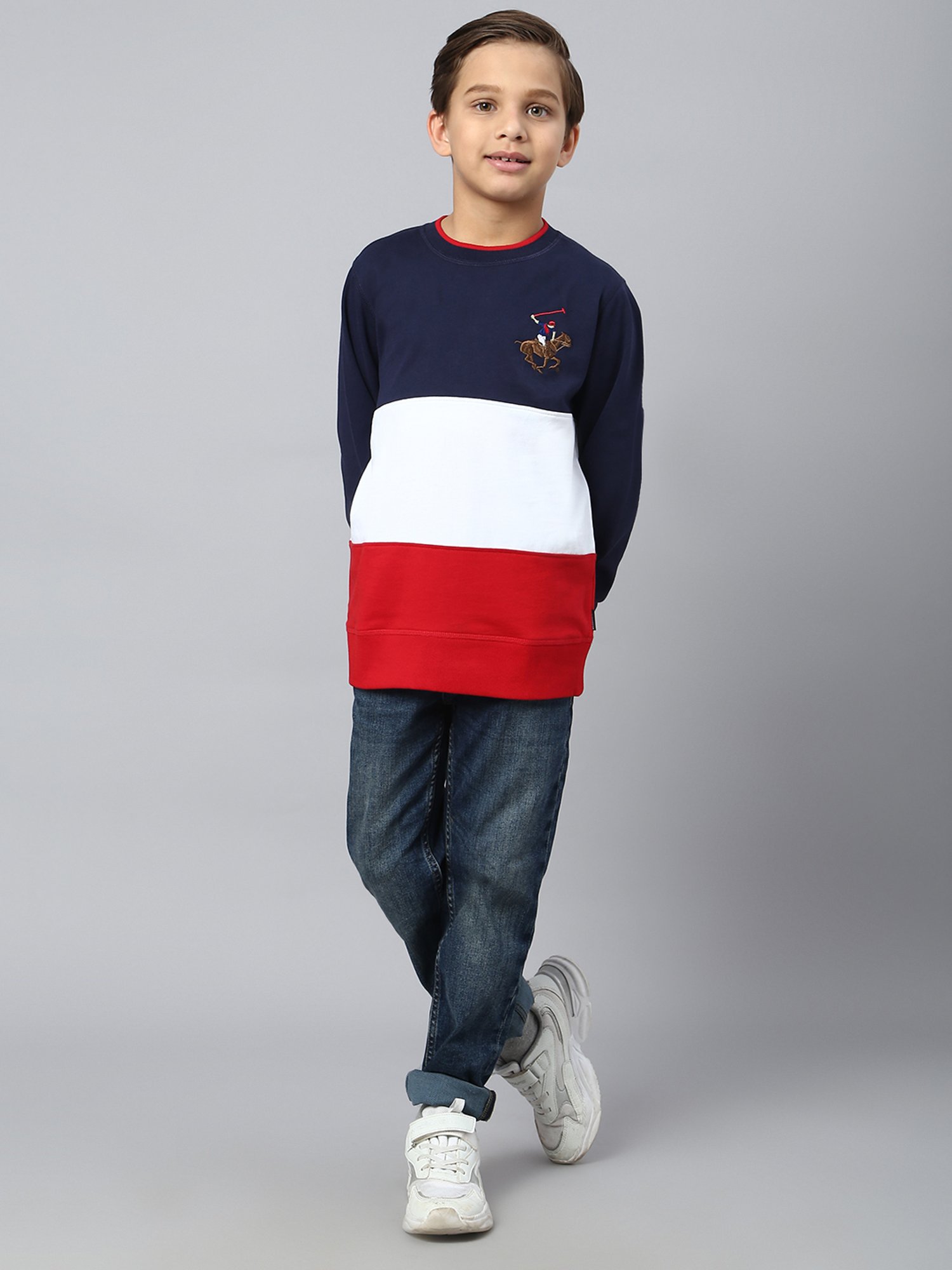 Beverly Hills Polo Club Kids Multicolor Color Block Full Sleeves Sweatshirt
