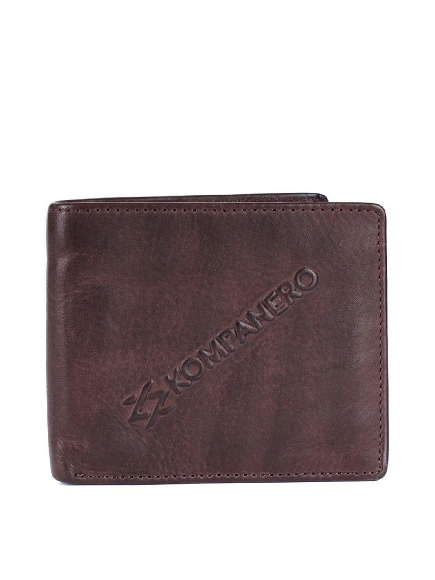 KOMPANERO Matthew Dark Brown Leather Textured Bi-Fold Wallet