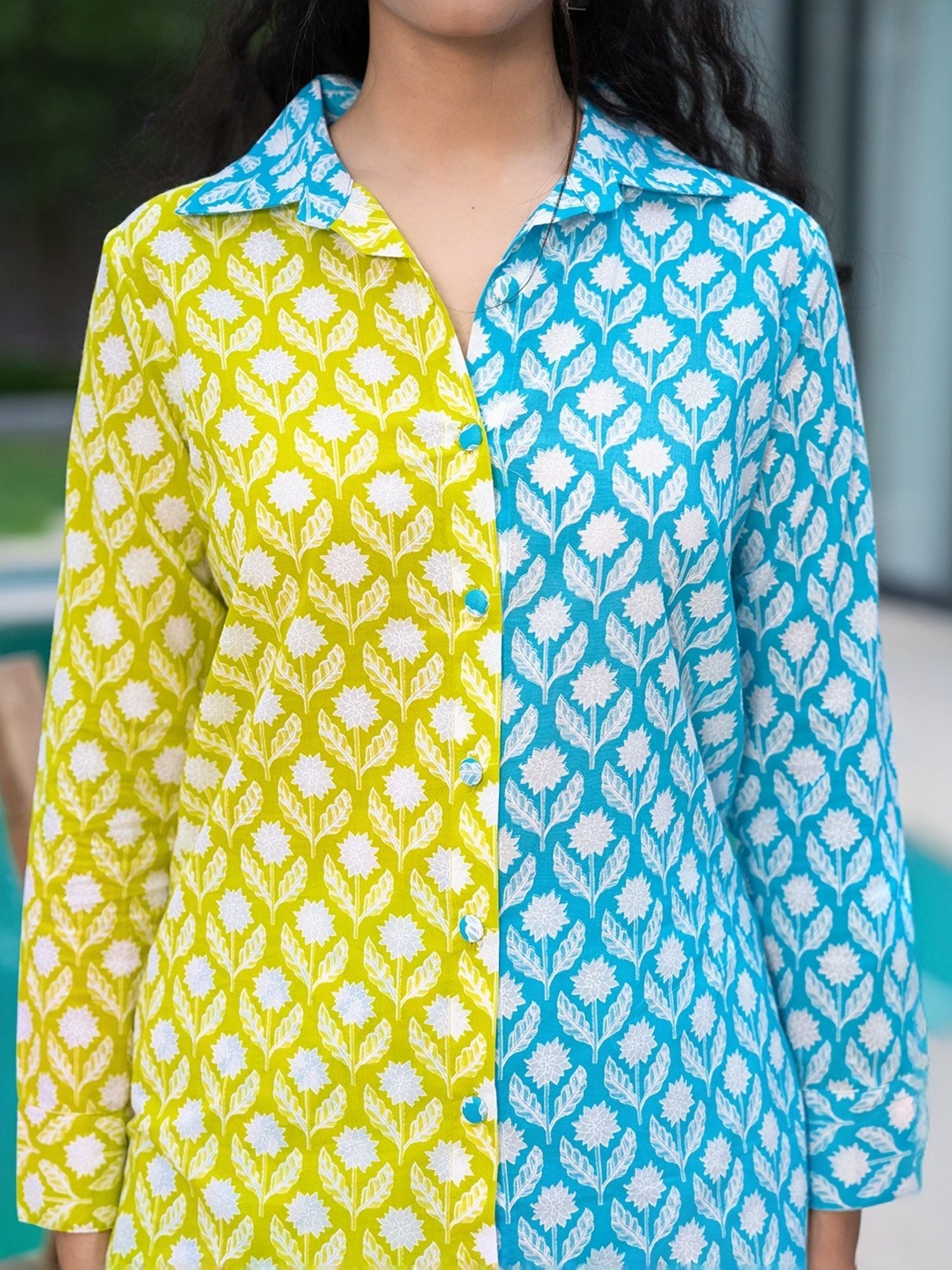 Yufta Green & Blue Cotton Printed Shirt Shorts Set