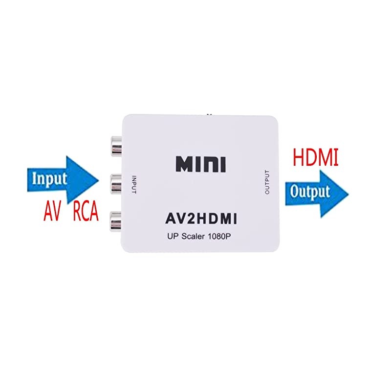 RCA to HDMI Converter Mini AV 1080p RCA Composite CVBS AV to HDMI Video Audio ConverterAnalog Digital Converter +3FT1m HDMI Cable White