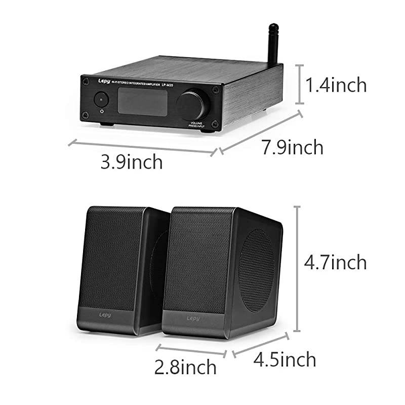 M20 Desktop HiFi Bluetooth Stereo Audio Amplifier with Bookshelf Speakers for Home Theater Surround Sound and Premium Music Modern Grey