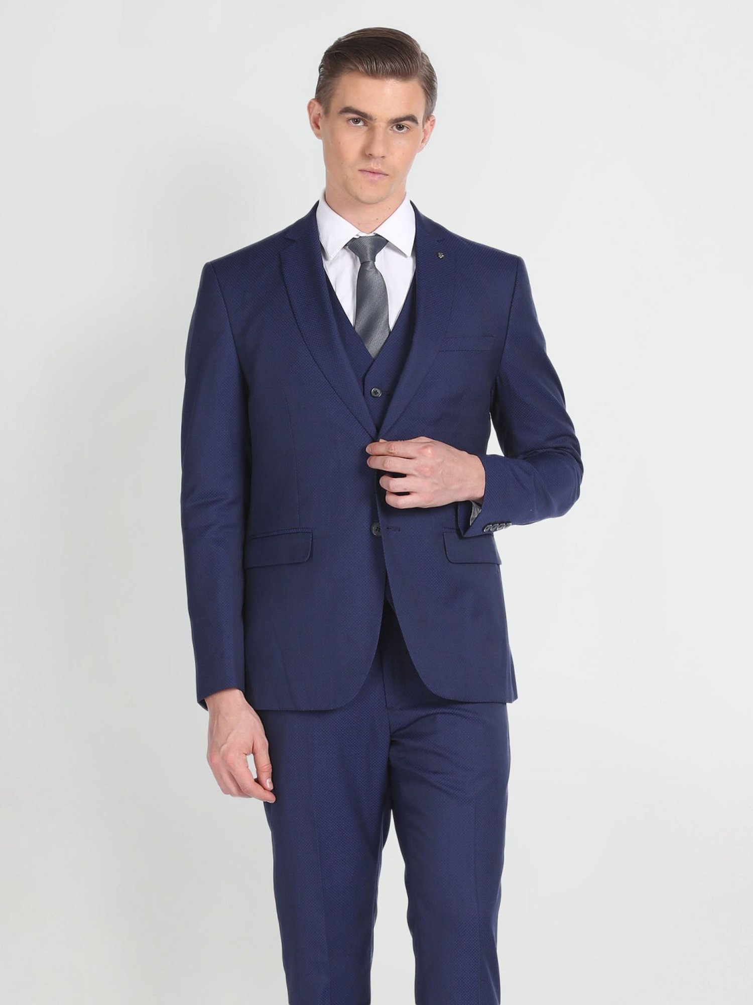 Arrow Navy Slim Fit Self Pattern Three Piece Suits