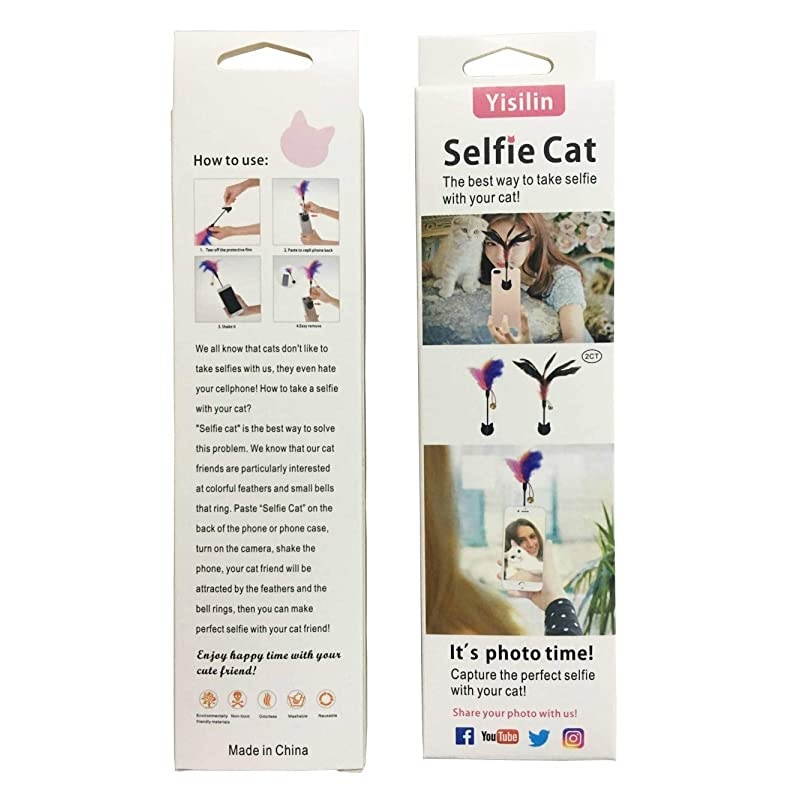 Selfie Cat Cat Selfie Stick with Funny Feather Teaser for Attract Cat AttentionReusable Removable Damage Free Compatible with All iPhone Sumsung Google Huawei Smartphone Tablet Models