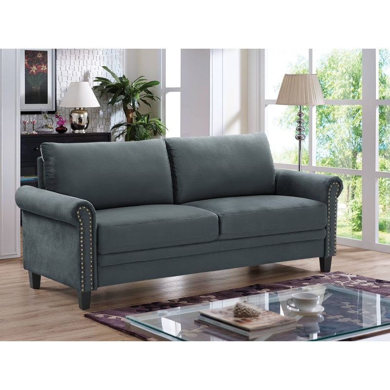 Ashley Microfiber Upholstery Sofa with Nailhead Trimming Dark Gray - Lifestyle Solutions