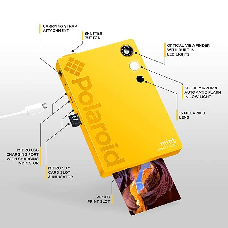 Zink  Mint Instant Print Digital Camera (Black), Prints on Zink 2x3 Sticky-Backed Photo Paper