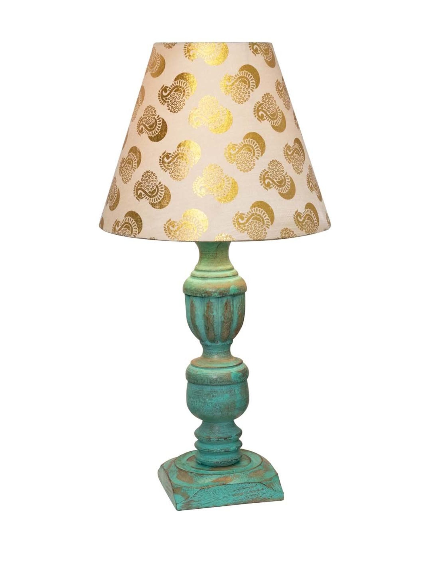 Homesake 'Rustic Algae' Mustard & Green Wood Trophy Carved Table Lamp with Empire Shade - Set of 1