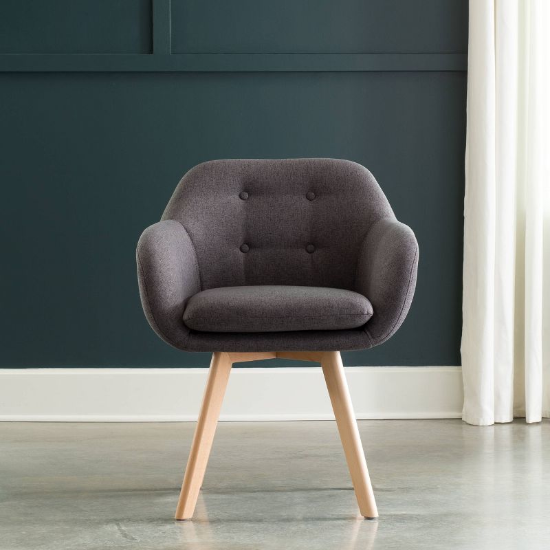 Set of 2 Tufted Fabric Mid-Century Modern Accent Chair with Arms Dining Chair Solid Beechwood Legs Dark Gray - OFM