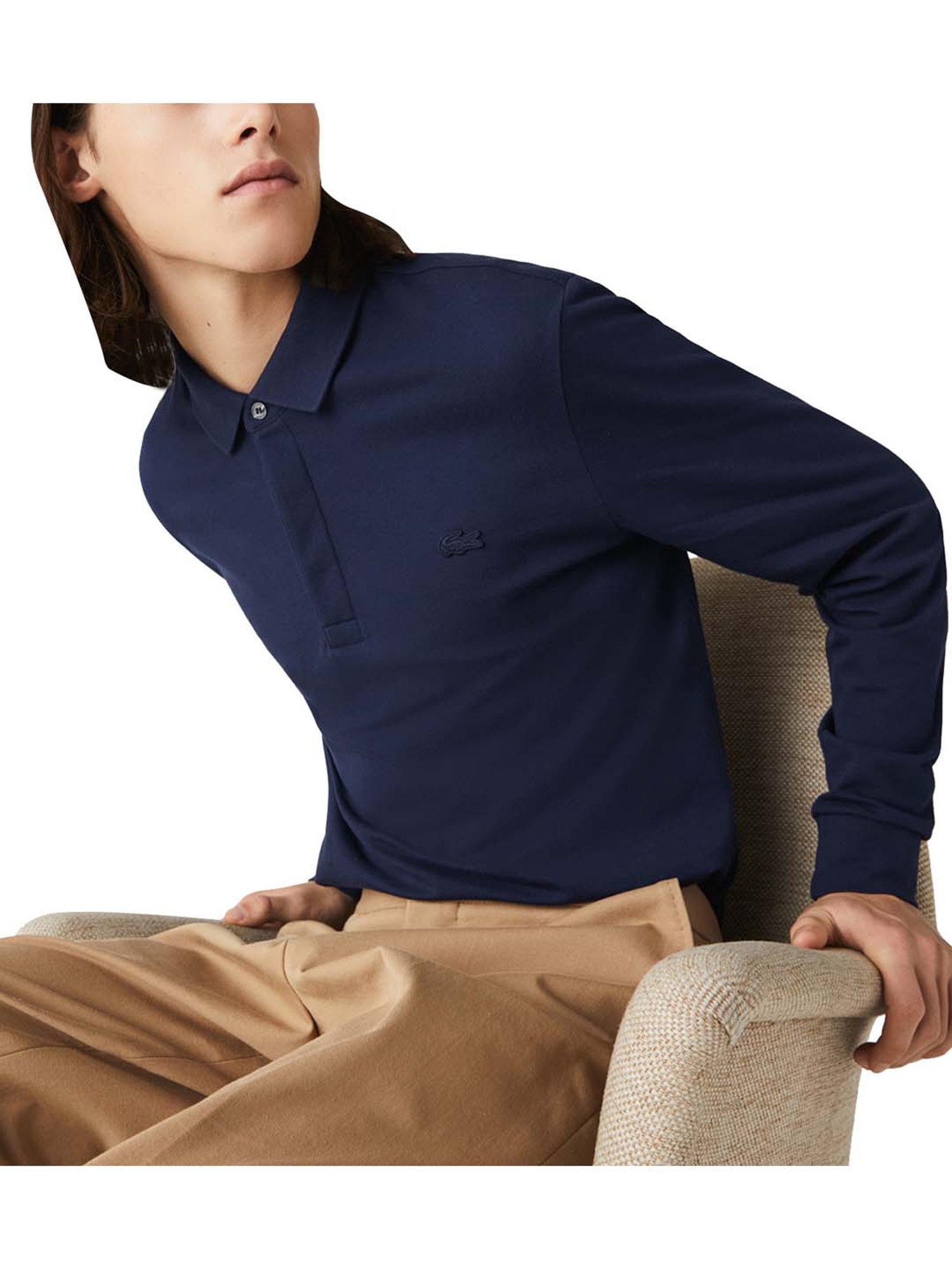 Lacoste Navy Paris Stretch Cotton Pique Regular Fit Polo T-Shirt