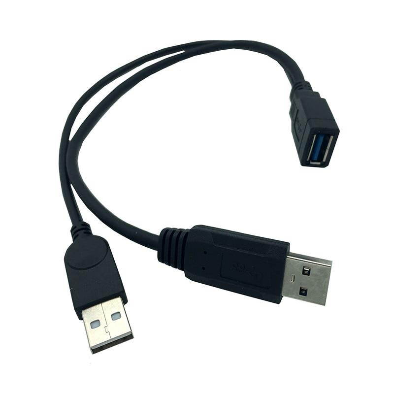 30cm For 2.5" Mobile Hard Disk USB 3.0 Female to Dual USB Male Extra Power Data Y Extension Cable