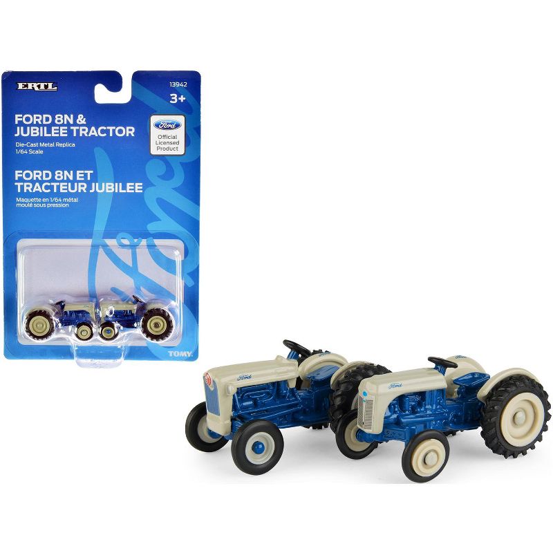 Ford 8N and Ford Jubilee Blue and Gray Set of 2 Tractors 1/64 Diecast Models by ERTL TOMY