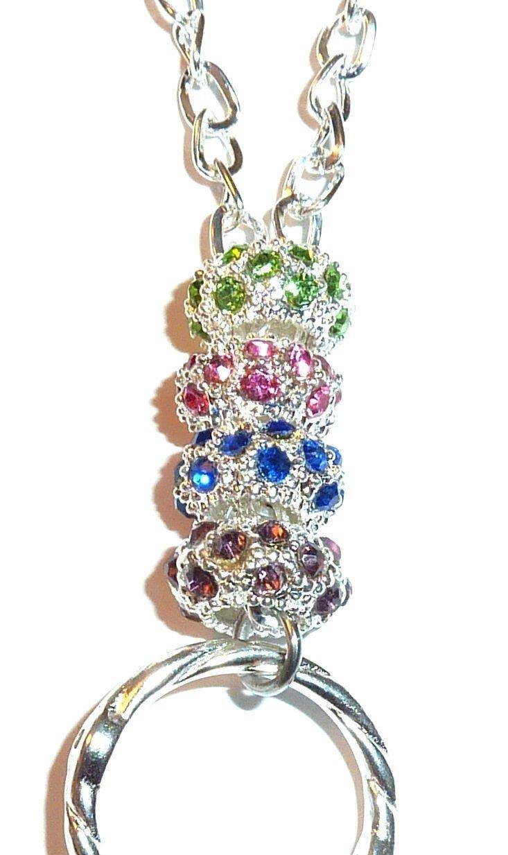 Chain BLING Style Women's Fashion Beaded Lanyard or Necklace 34" long, Breakaway and Non Breakaway Available, For keys, Badge Holder (Multi Bling - Breakaway)
