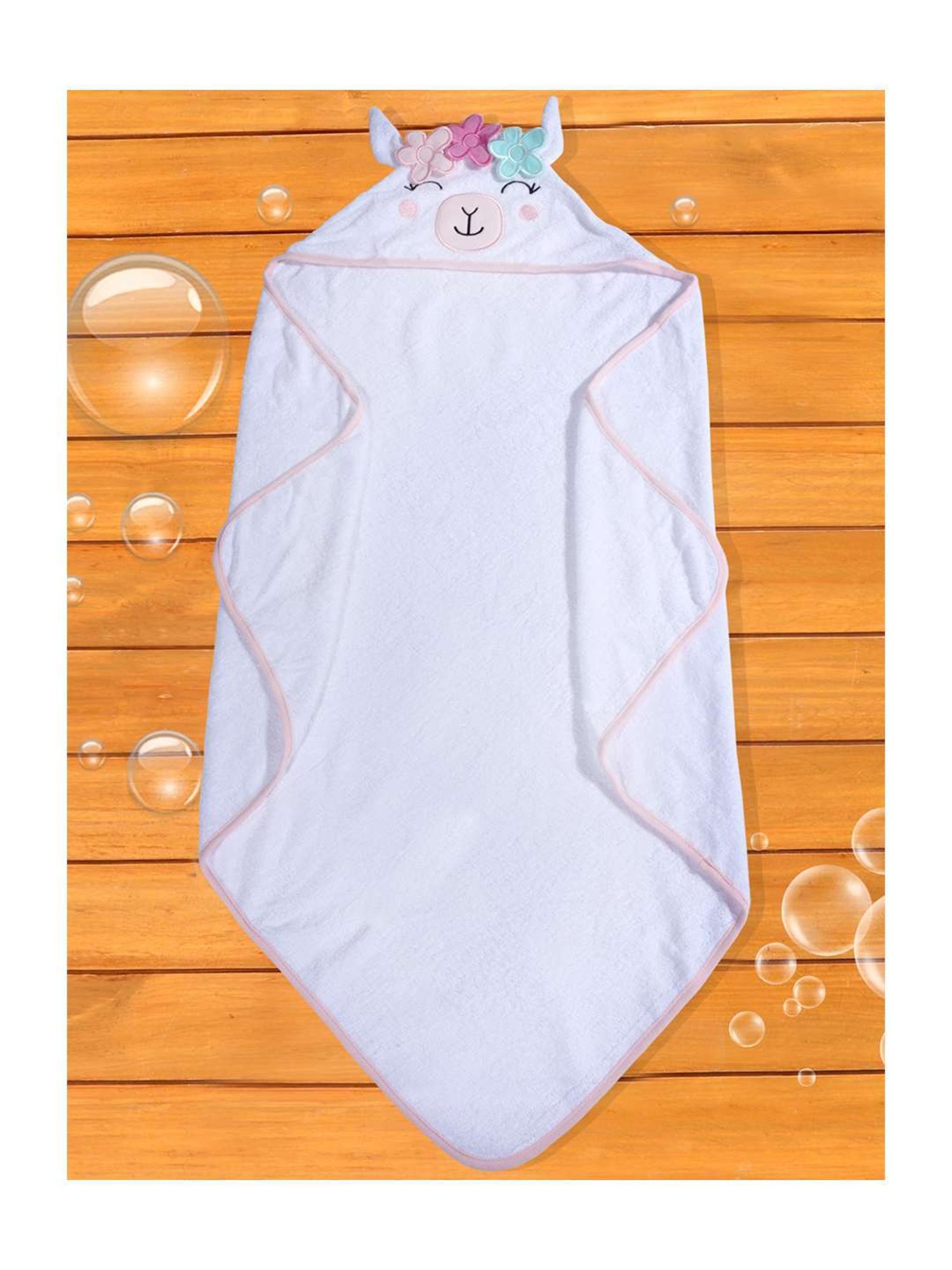 Baby Moo Kids White & Pink Garland Princess Llama Hooded Towel