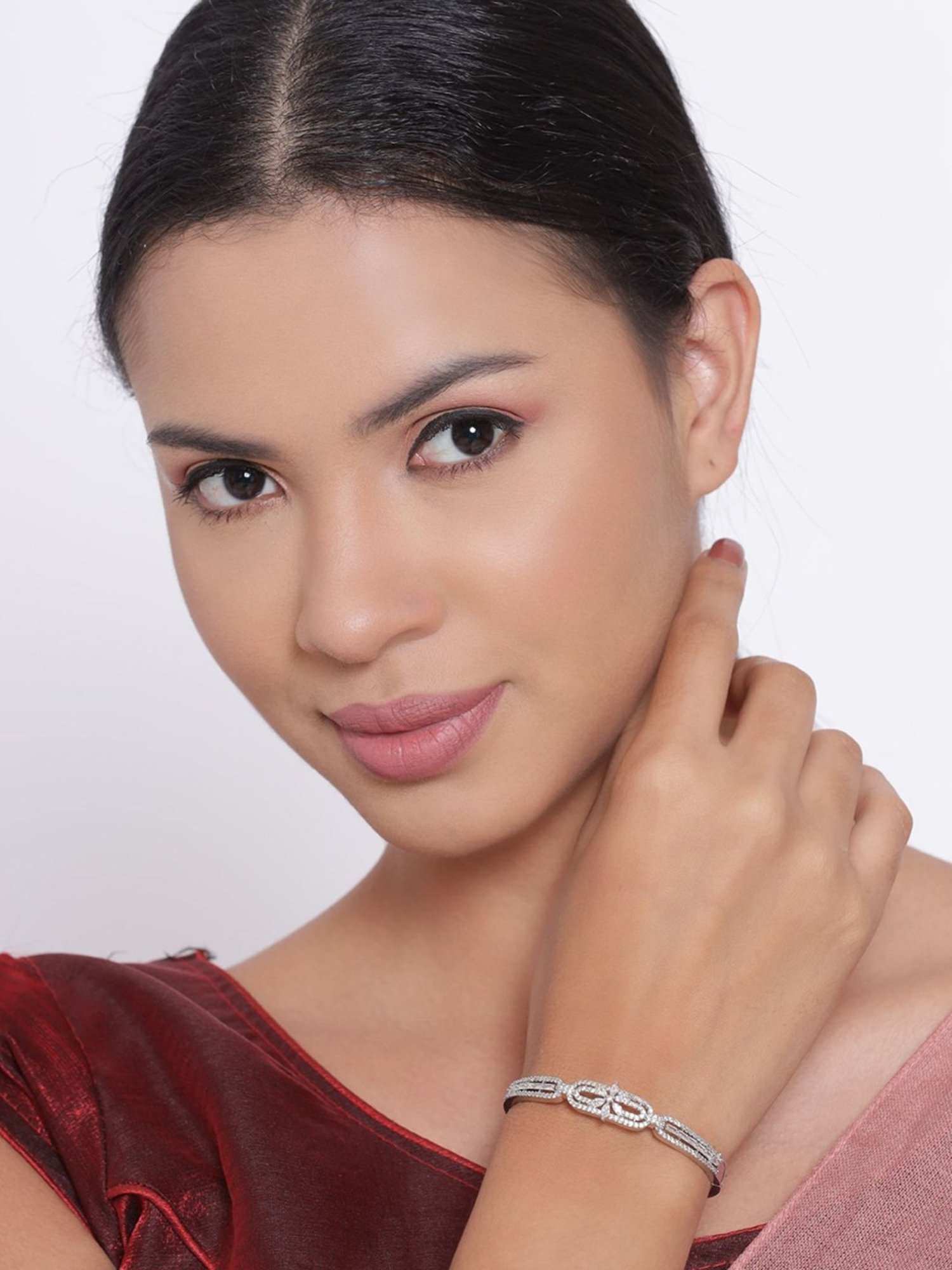 Aatmana American Diamond Silver Plated Mint Green Bangle Style Bracelet