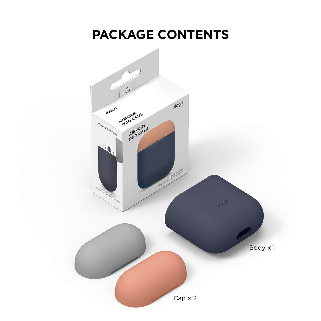 elago AirPods Duo Case [Body-Jean Indigo/Top-Peach, Medium Grey] - [Extra Protection] for Apple AirPods