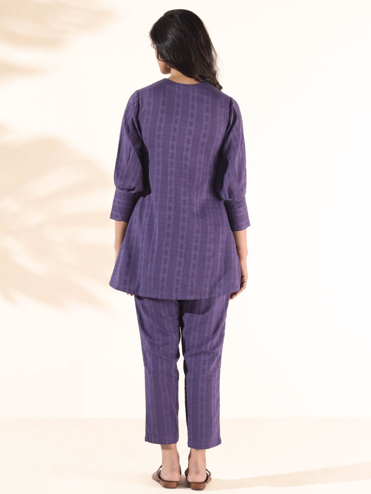 true Browns Purple Chequered Tunic Pant Set