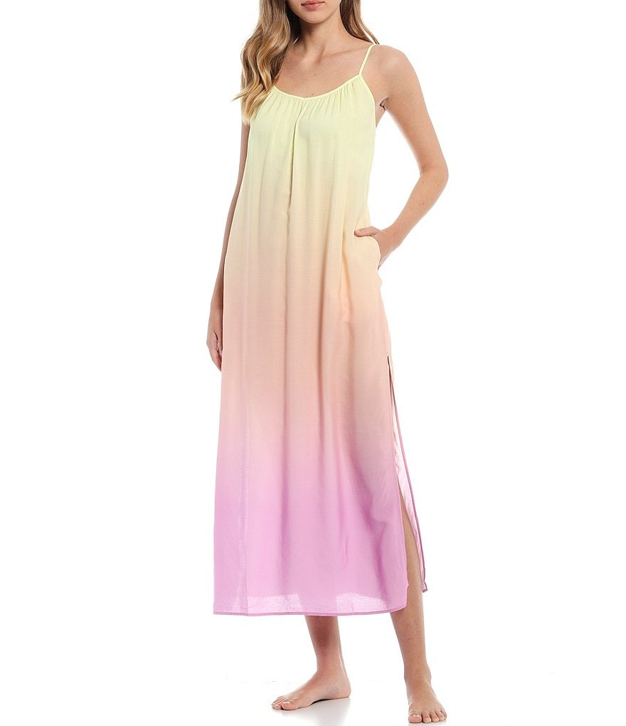 Jasmine & Ginger Dip-Dye Print V-Neck Spaghetti Strap Maxi Lounge Dress