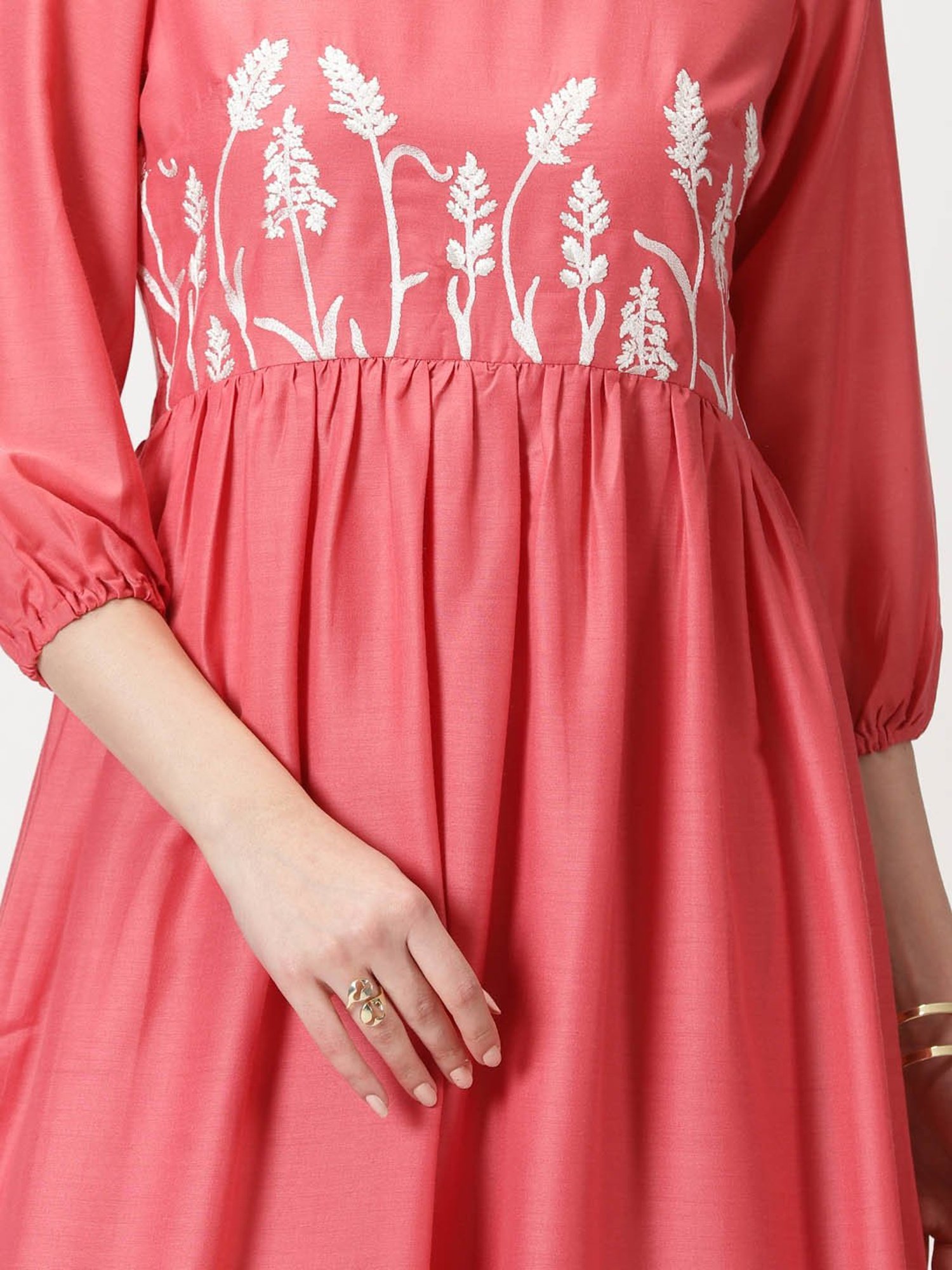 Saffron Threads Rose Pink Embroidered Midi Dress