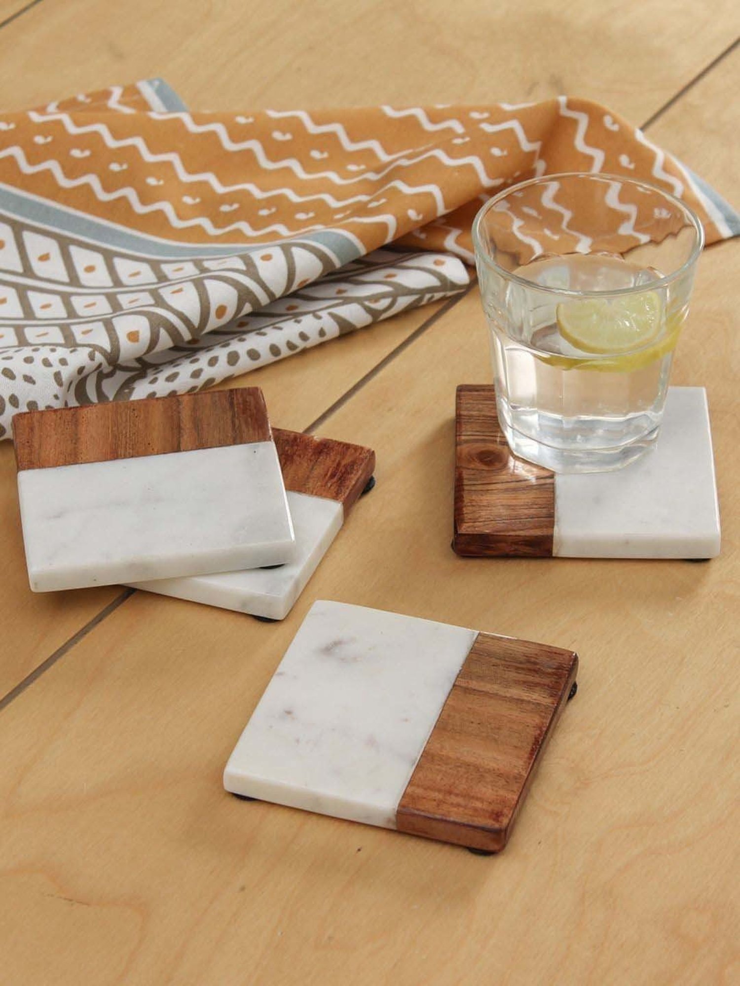 Crayton Hexagon Beige Geometric MDF Coaster - Set of 4