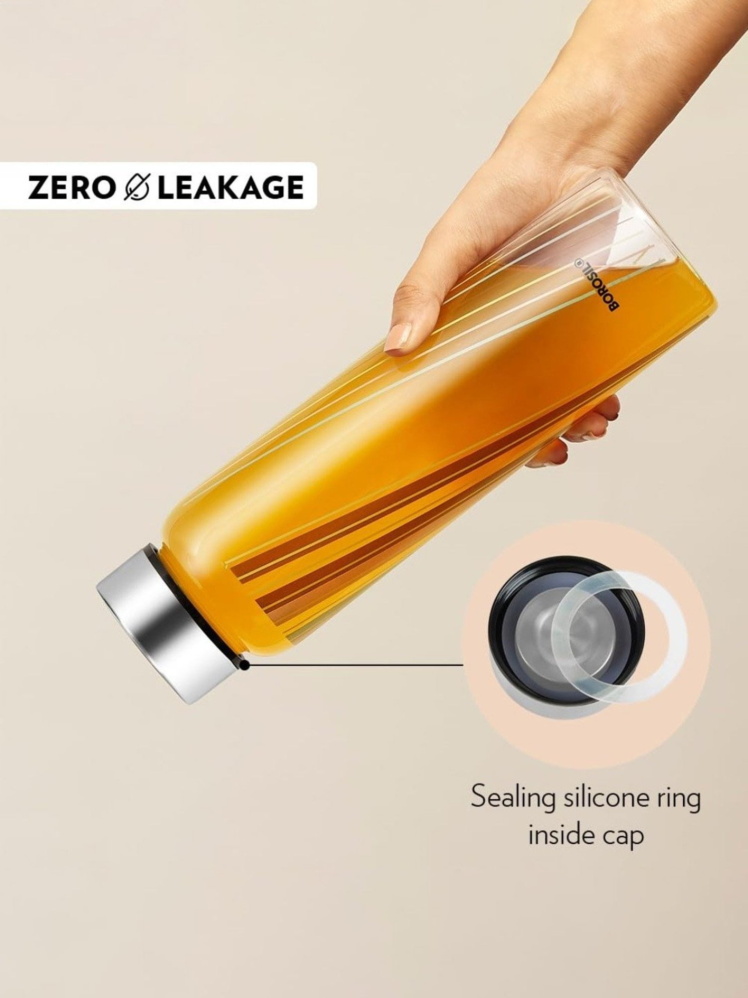 Borosil Water Bottle with Fridge Safe & Leakproof Set of 3 (Transparent, 1000 ml)