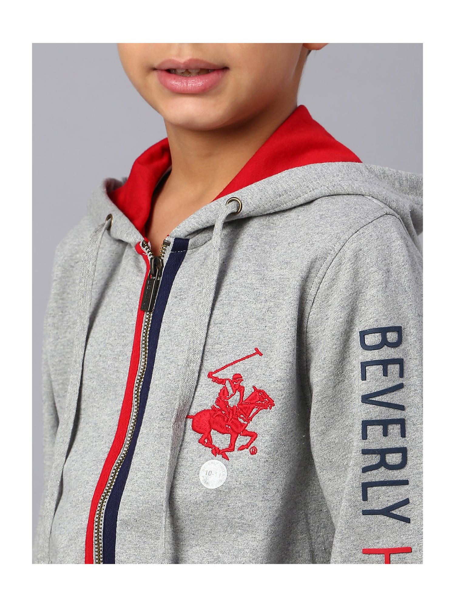 Beverly Hills Polo Club Kids Grey Textured Full Sleeves Hoodie